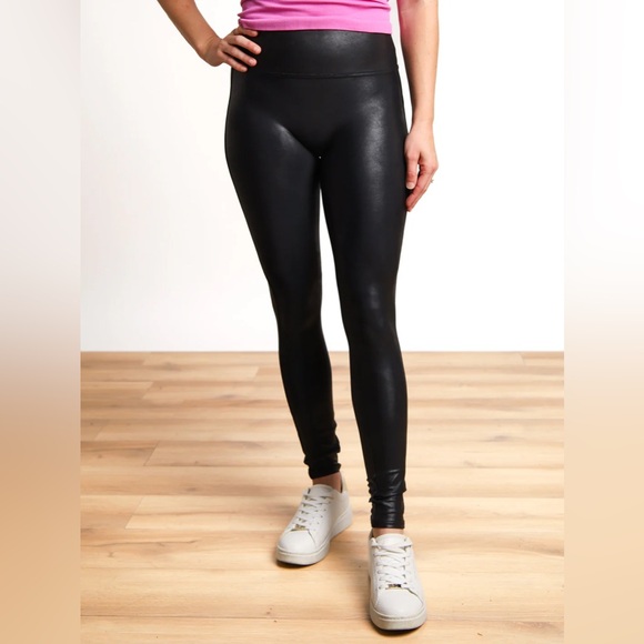 SPANX Pants - Spanx Assets Red Hot Faux Leather Leggings Slimming Dressy Sleek Going Out